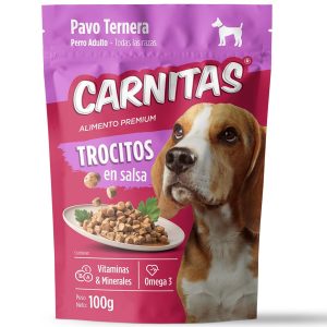 Alimento húmedo para perro CARNITAS premium con sabor a Pavo - Ternera con trocitos en salsa. - MIMMA