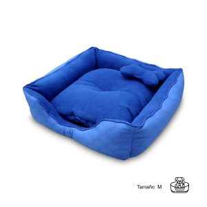 Cama para mascotas cuadrada de 60 x 50 cm de textura suave acolchada de tipo SPORT con almohada interior tipo hueso | PET FACTORY