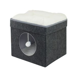 Casa para mascotas plegable recubierta en fieltro con cojín acolchado. | K HOME
