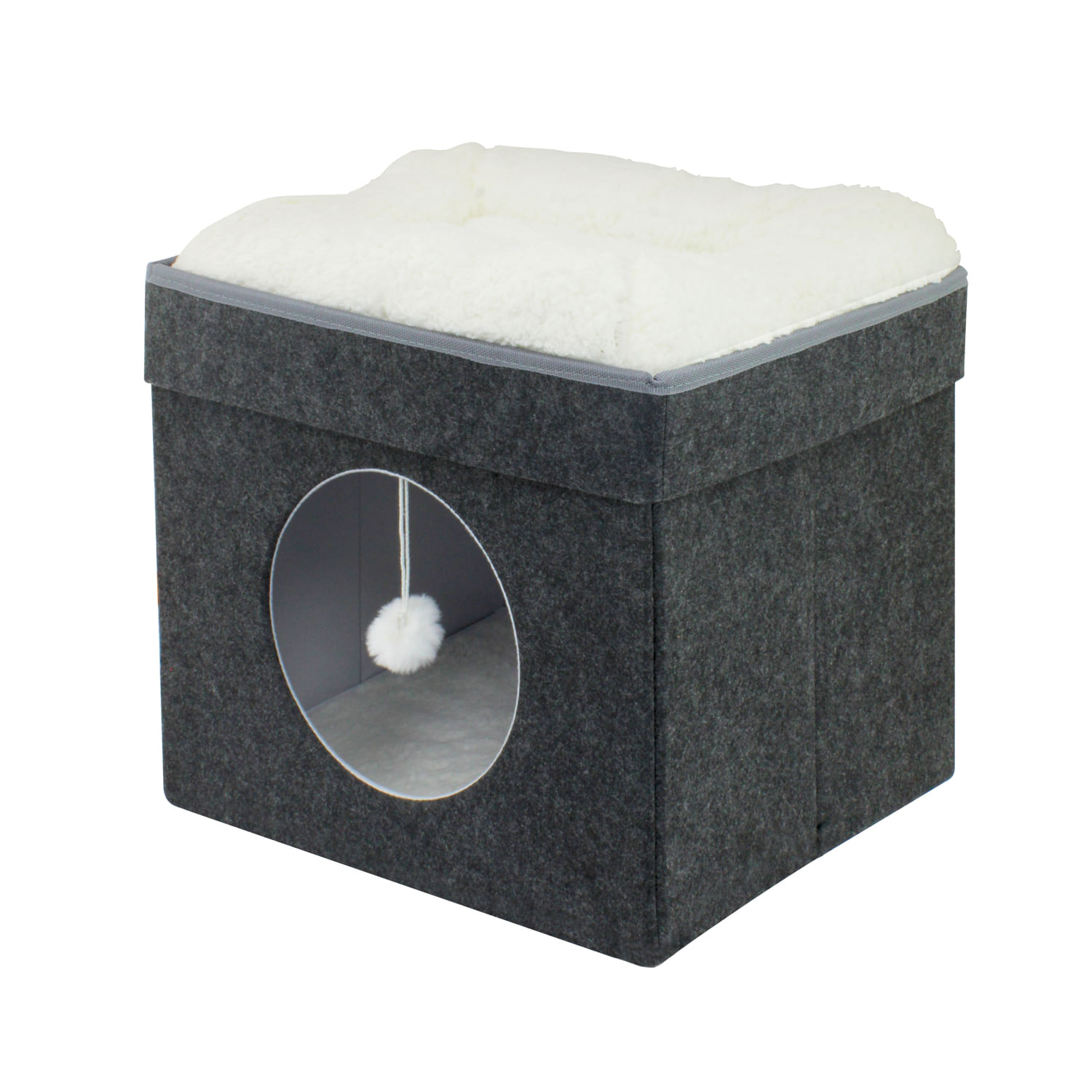 Casa para mascotas plegable recubierta en fieltro con cojín acolchado. | K HOME