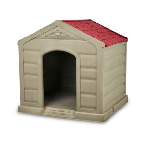 Casa para perro GRANDE plástica de diseño tipo casa americana con puerta central. Diseño de base alta para días lluviosos | RIMAX
