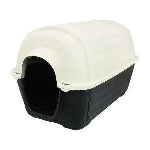 Casa para perros PEQUEÑA plástica con techo circular tipo tubular. Diseño tipo granero con puerta central | STRONG