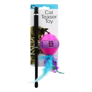 Juguete para gato de 25.5 cm tipo varita con 1 tira elástica que en su punta cuenta con una pelota decorada con plumas | TINYS