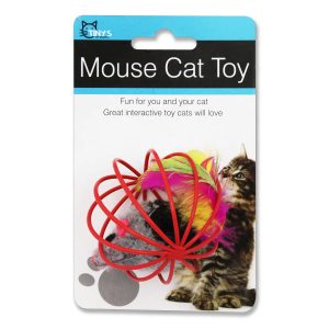 Juguete para gato de 6 cm tipo jaula interactiva que incluye un ratón afelpado con plumas suaves de colores | TINYS