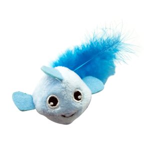 Juguete para gato en forma de pez dorado con pluma color azul de 9 cm. | CATS COLLECTION