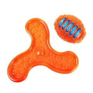 Juguete para perros de lanzamiento tipo frisbee con pelota antiestrés de goma para disminuir las ansias de masticado | DUKES
