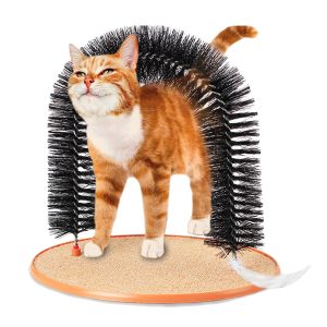 Juguete rascador para gatos de base circular con textura suave y arco tipo cepillo de 35.5 x 35.5 x 29 cm | TINYS