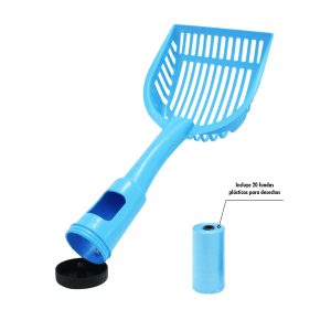 Pala para desechos de mascotas plástica con mango alargado dispensador de fundas. | GET-IT