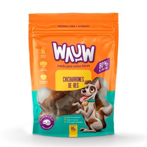 Snack para perro a base de fibra en forma de CHICHARRON de RES; 80 gr | WAUW