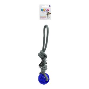 Juguete masticador de 27 cm fabricado a base de cuerda de nylon y bola de goma resistente a mordiscos agresivos - DOGS COLLECTION