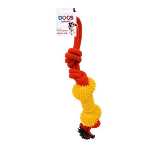 Juguete masticador de 35 cm fabricado a base de cuerda de nylon y huesito de goma resistente a mordiscos agresivos - DOGS COLLECTION