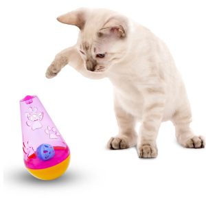 Juguete para gato plástico tipo interactivo tambaleante de 18cm tipo pirámide con un cascabel en su interior - TINYS