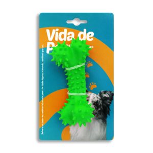 Juguete para perros elaborado en caucho natural semi rígido de 14 cm en forma de hueso con puntas suaves - VIDA DE PERRO